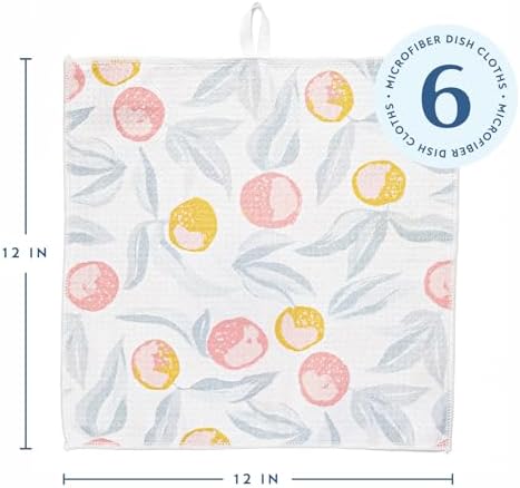 ELYN Microfiber Kitchen Dish Cloth Set, Quick-Dry & Absorbent Waffle Weave Cleaning Towels, Set of 6 Wash Cloths, Paper Towels & Sponge Alternative (Oranges & Gingham) - Image 2