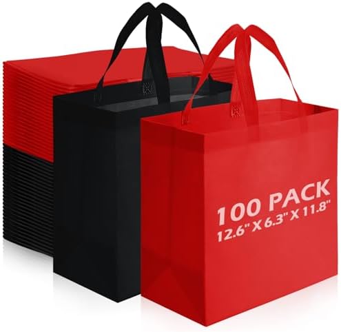 Reginary 100 PCS Non Woven Tote Bags Bulk,Red,Black by Reginary