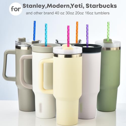 ALINK 12-Pack Reusable Plastic Clear Swirl Straws, 13" Extra Long Colorful Hard Plastic Replacement Straws for 16 OZ 20 OZ 30 OZ Stanley, YETI, Starbucks, Owala Tumblers with Straw Brush - Image 4