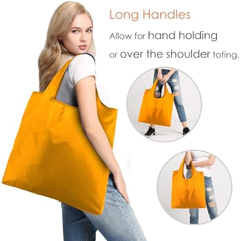 BeeGreen Orange Reusable Grocery Bags Wholesale Pumpkin Reusable Kitchen Bags Bulk Foldable-Machine Washable with Zipper Storage Pouch 50 Packs - Image 2