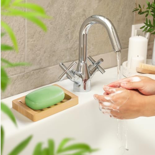 AmazerBath Soap Holder Soap Dish, Bamboo Soap Dish, 2 Pack Wood Bar Soap Holder for Shower, Trays Self Draining, Soap Saver for Shower, Bathroom, Kitchen(Natural Color) - Image 2