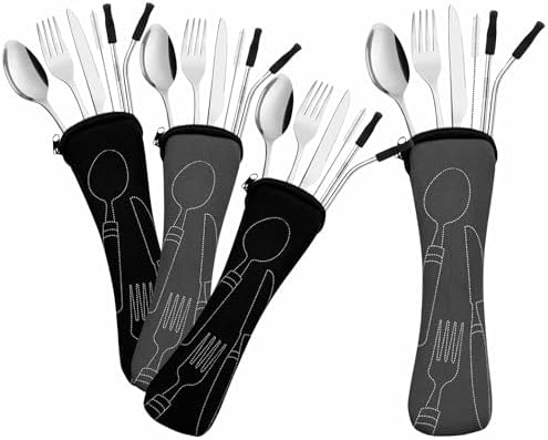 Ecoberi Reusable Travel Utensils Set with Case, 4 Sets by SmartDesignForEverydayLife