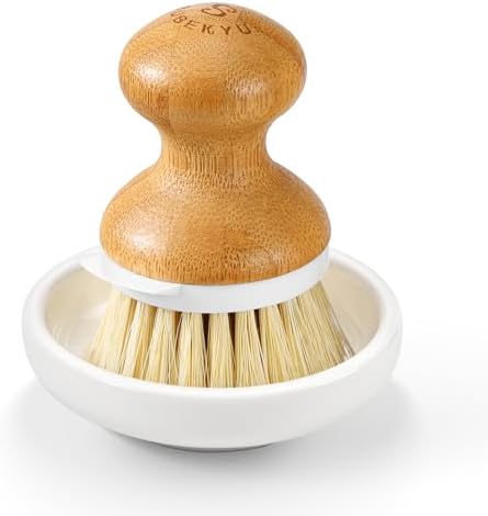 Bamboo Dish Brush,Sisal Brush with Scraper,1Pack with Ceramic Holder by SUBEKYU