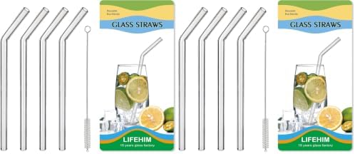 Reusable Glass Straws Bent for 16 oz Tumbler, 9 inch 8mm (Pack of 2) by LIFEHIM