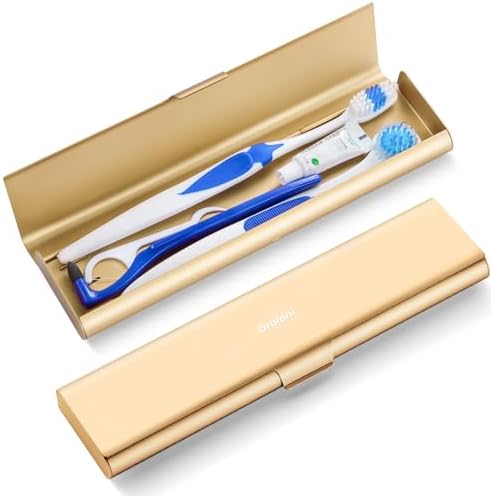 Wider Aluminum Toothbrush Travel Case, Portable Travel Toothbrush Holder, Durable Manual Toothbrush Box Container for Traveling, Bathroom, Camping, Business Trip, Gold by Oralphi