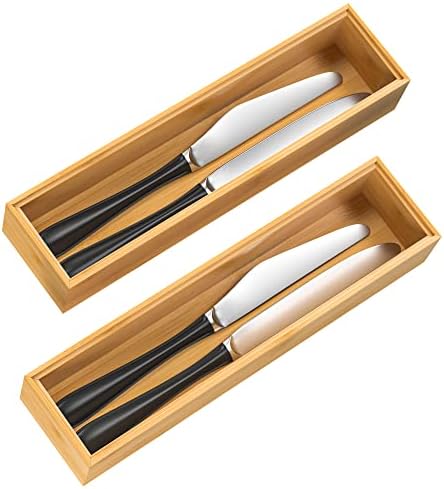 VeyFey Silverware Tray for Drawer, Stackable Kitchen Bamboo Drawer Organizer 12" x 3" x 2" Set of 2 by VeyFey