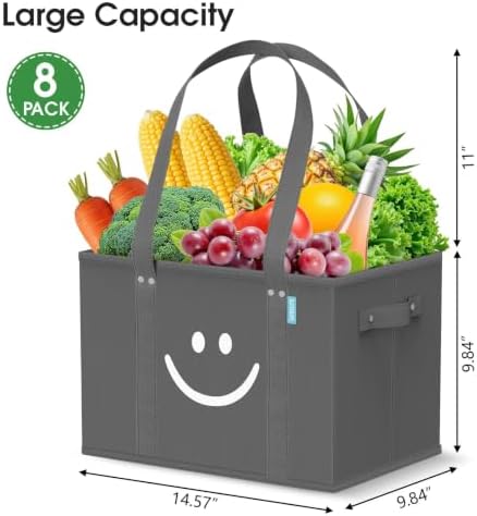 Reusable Grocery Bags 8 PCS, Sturdy Handles & Bottom to Stands Upright - Image 4