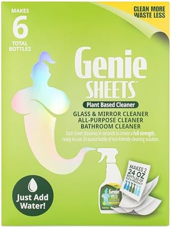 Genie Sheets All Purpose, Glass and Bathroom Cleaners Combo Pack | Concentrate Makes 6 24oz Bottles | Professional-Strength | Just Add Water | Eco-Friendly Plant-Based | 6 Sheets by MicrofiberWholesale