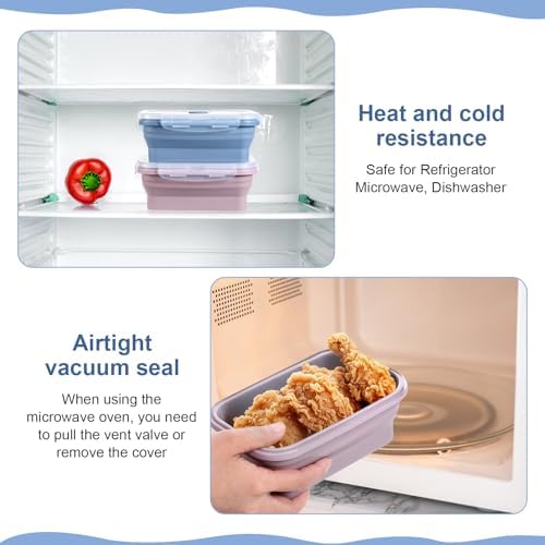 6 Pcs Silicone Food Containers 18.6 oz Collapsible Storage Containers with Airtight Lids Stacking Meal Prep Lunch Leftover Food Fruits Storage Foldable Box for Freezer Microwave Dishwasher Safe - Image 4