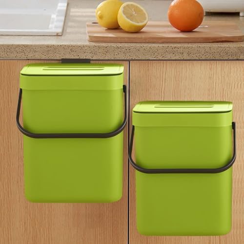 LALASTAR Small Plastic Trash Can, Hanging Small Trash Can with Lid Under Sink for Kitchen, Food Waste Bin for Countertop, Mountable Garbage Can for Bathroom, RV, 5L/1.3 Gal, Green by LALASTAR