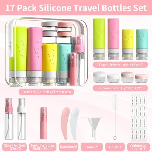 INSFIT 17 Pack Travel Bottles for Toiletries, TSA Approved 3oz 2oz Travel Size Toiletries, BPA Free Leak Proof Squeezable Silicone Tubes Travel Essentials for Shampoo Conditioner Lotion Soap - Image 2