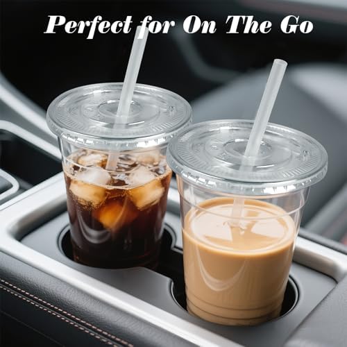 Ginkgo 50 Pack 20 oz Plastic Iced Coffee Cups with Lids and Straws - Image 4