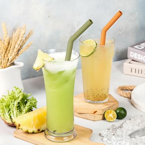 NiHome 6-Pack Wide Reusable Bent Silicone Straws for Smoothies, Milkshake - Image 7