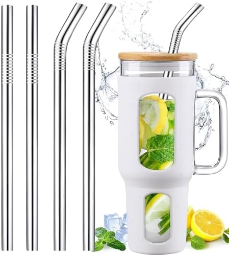 Vinaco 4 Pcs 0.35" Wide Bore Reusable Stainless Steel Metal Smoothie Straws by LightingMadeSimple
