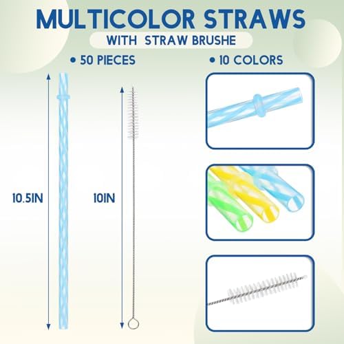 Jovitec 50 Pcs 11 Inch Reusable Plastic Straws with Brush, 10 Colors - Image 3
