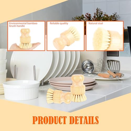 30 Pack Bamboo Dish Scrub Brushes Wooden Kitchen Cleaning Brushes with Sisal Bristles Wood Dish Scrubber Cleaning Set for Pots Pans Sink Vegetables - Image 3