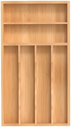 Silverware Organizer, Bamboo Kitchen Drawer Organizer, Utensil Holder, Cutlery Tray & Spoon Flatware Storage with Grooved Drawer Dividers (8.5''W x 15.5''D) by BEKVEMLIVING