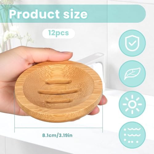 12 Pcs Bamboo Soap Dishes Wooden Soap Tray Soap Holder, Round Soap Dish for Bathroom, Shampoo Bar Holder for Shower Wood Soap Tray for Home Bathroom - Image 2