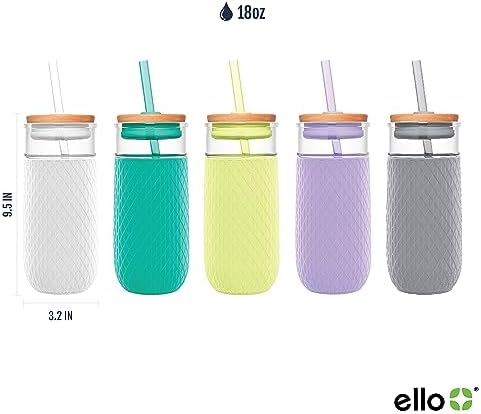 Ello Devon 18oz Glass Tumbler with Straw & Lid for Iced Coffee, Coral - Image 3
