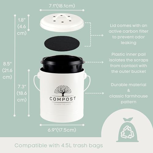 Perfnique 1.3 Gal Kitchen Compost Bin with Lid, Countertop Compost Caddy - Image 2