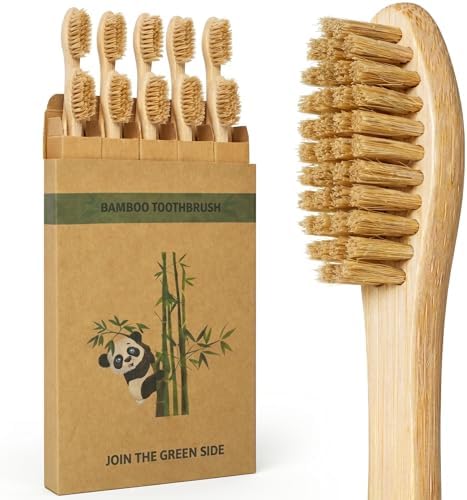 Boar Bristle Bamboo Toothbrush 10 Pack Plastic Free Numbered by Unknown
