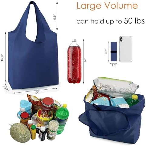 BeeGreen Navy Blue Reusable Grocery Bags Bulk 10 Packs, Kitchen Reusable Shopping Bags 50LBS Large, Machine Washable Durable, Easily Foldable with a Storage Bag - Image 3