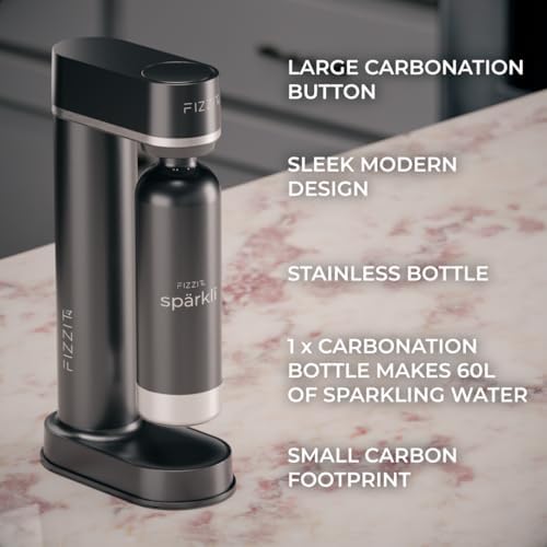 FIZZIT Sparkli Sparkling Water Maker with 1L Stainless Steel Bottle, Black - Image 3