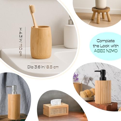 Bamboo Toothbrush Holder, Simple Cylindrical Tumbler Minimal - Image 4