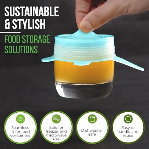Reusable Silicone Stretch Lids for Food Storage in Fridge - Elastic Heat-Resistant Bowl Covers, Cups, Cans, Jars - Universal Food Grade Lid for Containers - 7 Pack - Light Green Stretchy Lid Set - Image 7