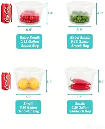 Reusable Silicone Food Storage Bags (Set of 4), Dishwasher Oven Microwave Freezer Safe, Eco-Friendly 100% Platinum, Leakproof Sous Vide Bags, Premium Lunch Containers, 2 Snack 2 Sandwich, Clear - Image 3