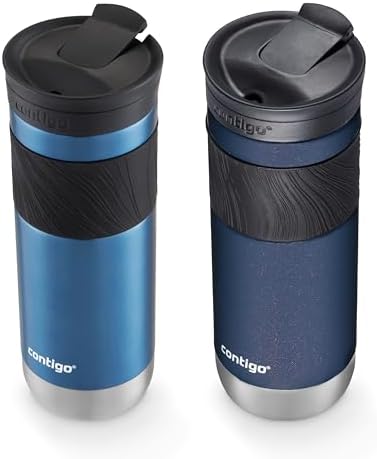 Contigo SNAPSEAL Insulated Stainless Steel Travel Mug with Grip 20oz. Blue Corn Transparent Satin & Midnight Berry - Image 3
