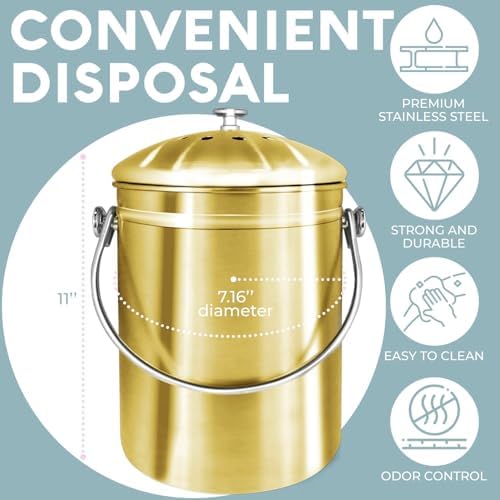 Epica Kitchen Compost Bin for Kicthen Countertops, 1.3 Galllon - Gold - Image 3