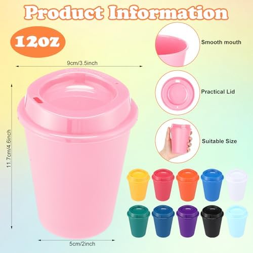 Honeydak 45 Pack 12 oz Reusable Coffee Cups with Lids Portable Tea Cups Reusable Hot Coffee Mugs Tumblers Bulk Plastic Tumblers Travel Drinks Mugs for Hot and Cold Drinks(Multicolor,Classic) - Image 3