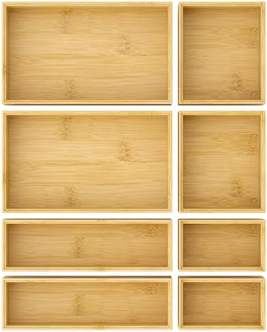 Bamboo Drawer Organizer Boxes, 8-Piece Set for Kitchen & Bathroom by Greatseas