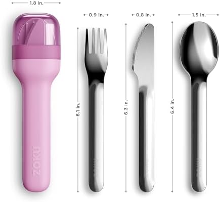 Zoku Pocket Utensil Set Stainless Steel Fork, Knife, and Spoon in Case Purple - Image 3