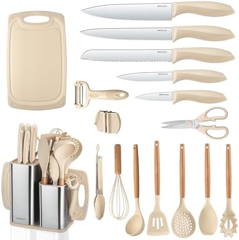 RAXCO Cooking Utensils Set,18-Piece Kitchen Utensils and Knife Set,Khiki by RAXCO