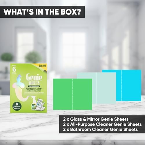 Genie Sheets All Purpose, Glass and Bathroom Cleaners Combo Pack | Concentrate Makes 6 24oz Bottles | Professional-Strength | Just Add Water | Eco-Friendly Plant-Based | 6 Sheets - Image 6