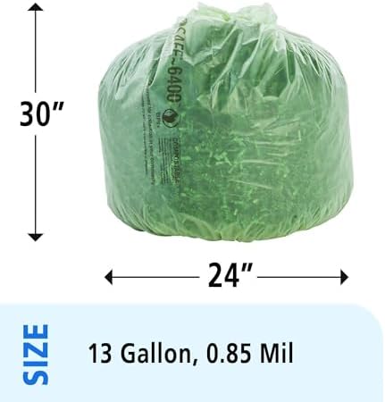 Stout by Envision Compostable Trash Bags, 13 Gallon 24" x 30", 45 Bags Per Case, ASTM6400, Green Bags, Made in America (E2430E85) - Image 2
