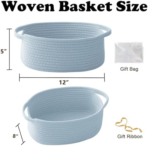 Blue Woven Rope Basket - Baby Gift Basket with Bag & Ribbon - Image 2