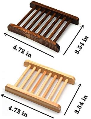 Ru S 10 Piece Home Bamboo Wood Soap Holder, Bathroom Wooden Soap Case, Hand Craft Bathtub Shower Dish Accessories (Charcoal and Wooden) - Image 2