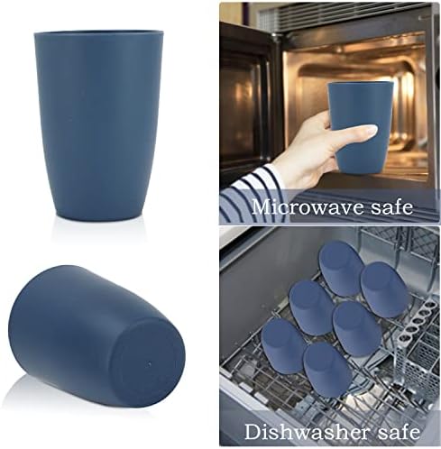 Wrova Wheat Straw Cups 6 PCS Good Alternative to Plastic Reusable Cups 20 oz Unbreakable Drinking Cup Reusable Dishwasher Safe Water Plastic Glasses Navy Blue - Image 4