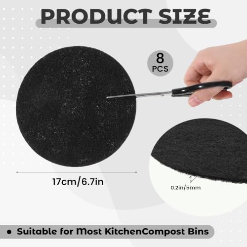 8 Pack Charcoal Filters for Compost Bucket 7.25 Inch, Activated Carbon Replacement Filter Round Compost Bin Filter for Countertop Bin, Odor Control Activated Charcoal Filters - Image 2