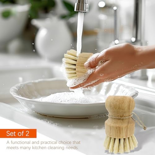 2pcs Wooden Dish Scrub Brushes for Kitchen, Eco-Friendly Cleaning Scrubbers, Natural Sisal Bristles for Dishes and Washing Cast Iron Pans - Image 5