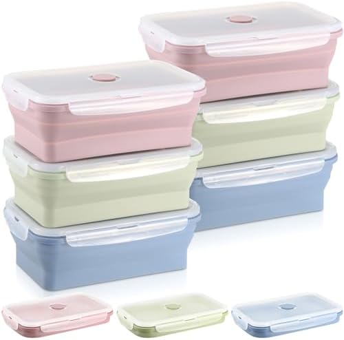 Mifoci 6 Pcs Silicone Containers for Food Collapsible Food Storage Containers with Airtight Lids Stacking Leftover Foods Storage Lunch Box for Freezer Microwave Dishwasher Safe(Morandi,40.5 oz) by Mifoci