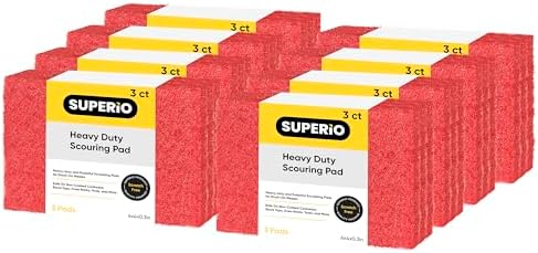 Scouring Pad Non-Scratching Scrubber Non-Scratch Cleaning Scrub Pads Heavy Duty Scouring Pad Reusable Kitchen Scrubbing Pad Pack of 24 Red, by Superio by Superio