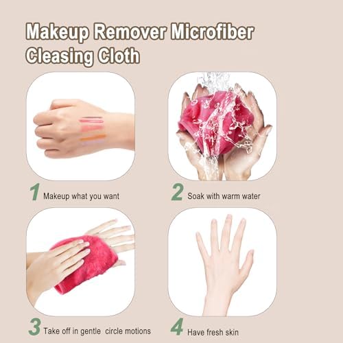 KODAMO Makeup Remover Cloth, Reusable Makeup Remover Pads Washable Travel Bag, Microfiber Makeup Removal Face Wash Cloths with Just Water, Gentle Soft,12 Pack, Pink - Image 6