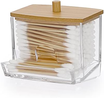 Hipiwe Acrylic Q-Tip Holder with Lid - Clear Q-Tips Dispenser Bathroom Containers Canister Cotton Swab Holder Bathroom Countertop Storage Organizer for Q-tip Cotton Swab by Hipiwe