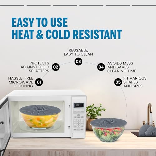 Microwave Cover Silicone Lids - Set of 5: 6, 8, 10, 12 and 13.8 inches - Suction Covers for Pots, Pans, Bowls, Cups, Skillets - Splatter Protection - Easy Food Storage - BPA Free - Image 7
