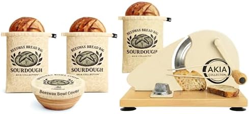 Manual Bread Slicer with Hand Crank + XL Beeswax Bread Bags & Bowl Cover Set – Adjustable Bread Cutter for Sourdough & Homemade Loaves, Uniform Slices, Eco-Friendly Storage by AkiaCollection