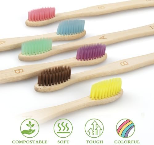 Bamboo Toothbrushes 10 Pack, Biodegradable BPA-Free Soft Bristles Toothbrushes for Adult, Eco-Friendly, Natural Wooden Organic Toothbrush Pack - Image 4